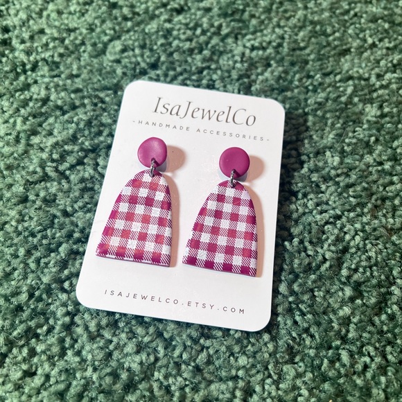 💋 Gingham Pattern Handmade Earrings ✨ - Picture 1 of 3